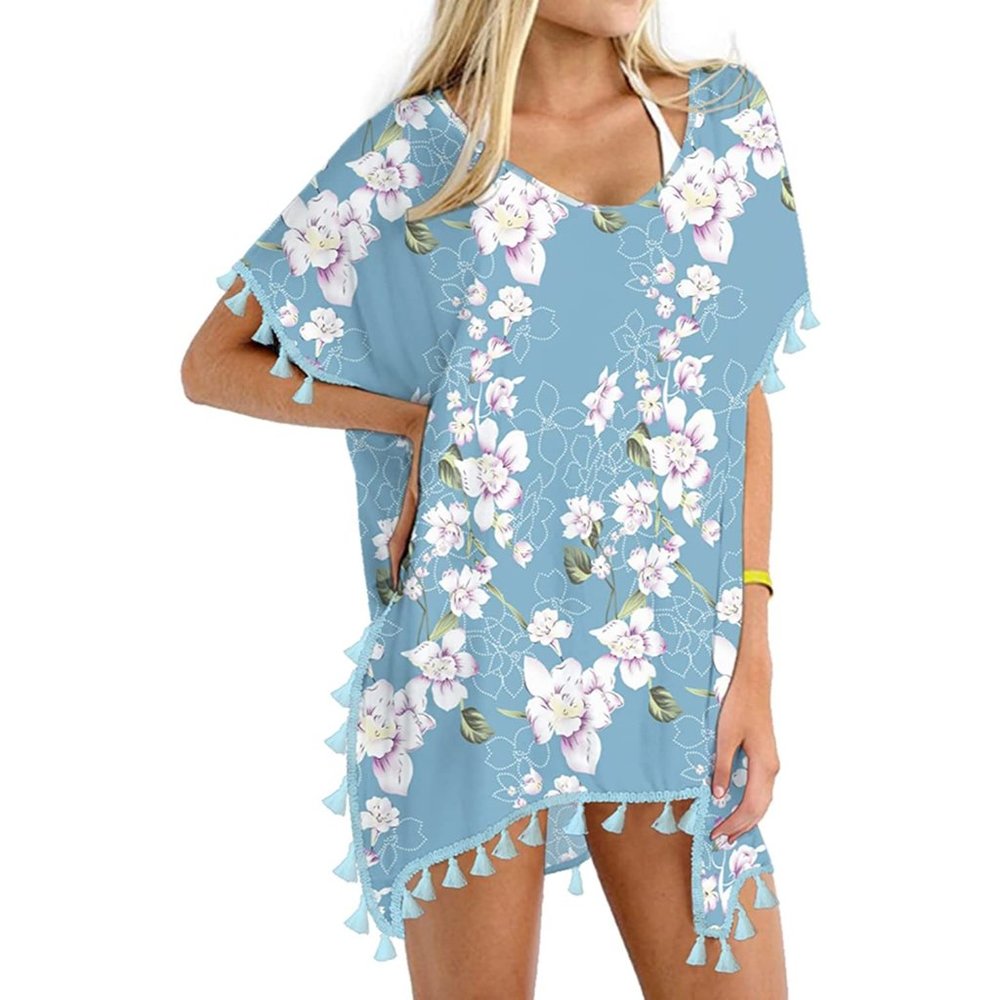 Women Long Sarong Beach Wrap Cover Up Pure Cotton Printed Swimsuit Bikini